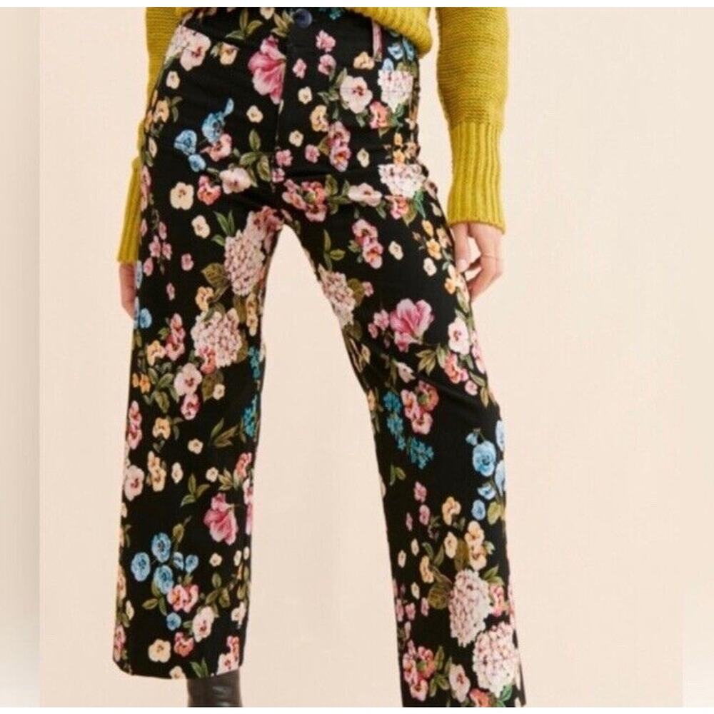 Anthropologie - Maeve Collette 
Floral Wide Leg Pants - Black and Multicolor